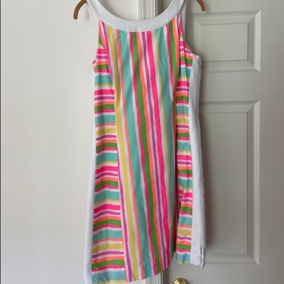 Euc Lilly Pulitzer Multi Resort White Spicy Stripe Sheath Dress Sz 10